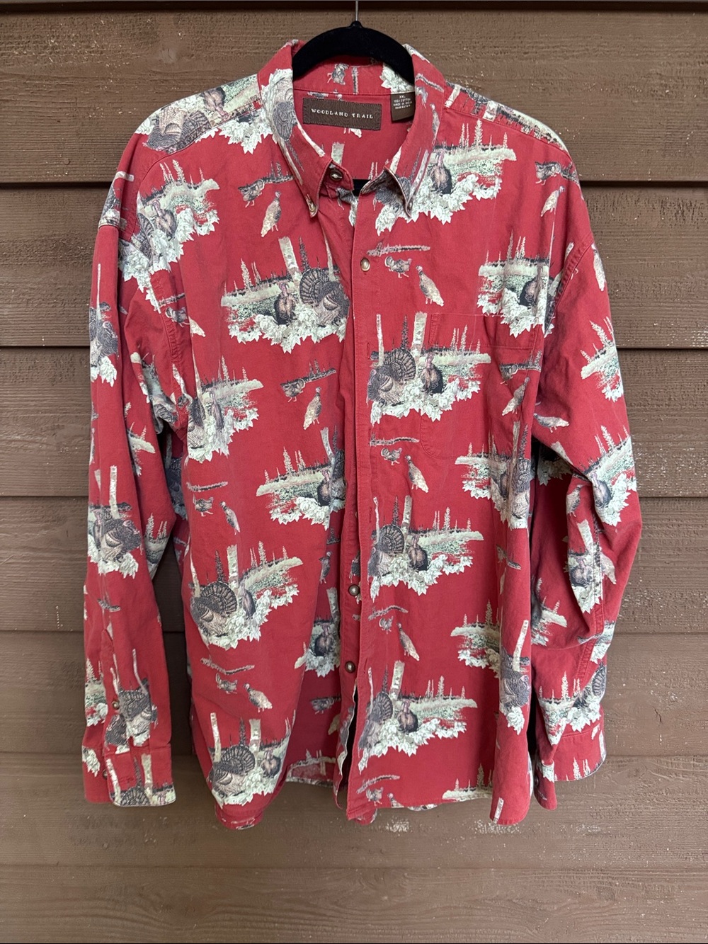 Woodland Trail Vintage Red Turkey Printed Button-Down Shirt size XXL